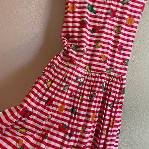 Vintage Summer Dress Gingham Fruits & Vegetables Print
